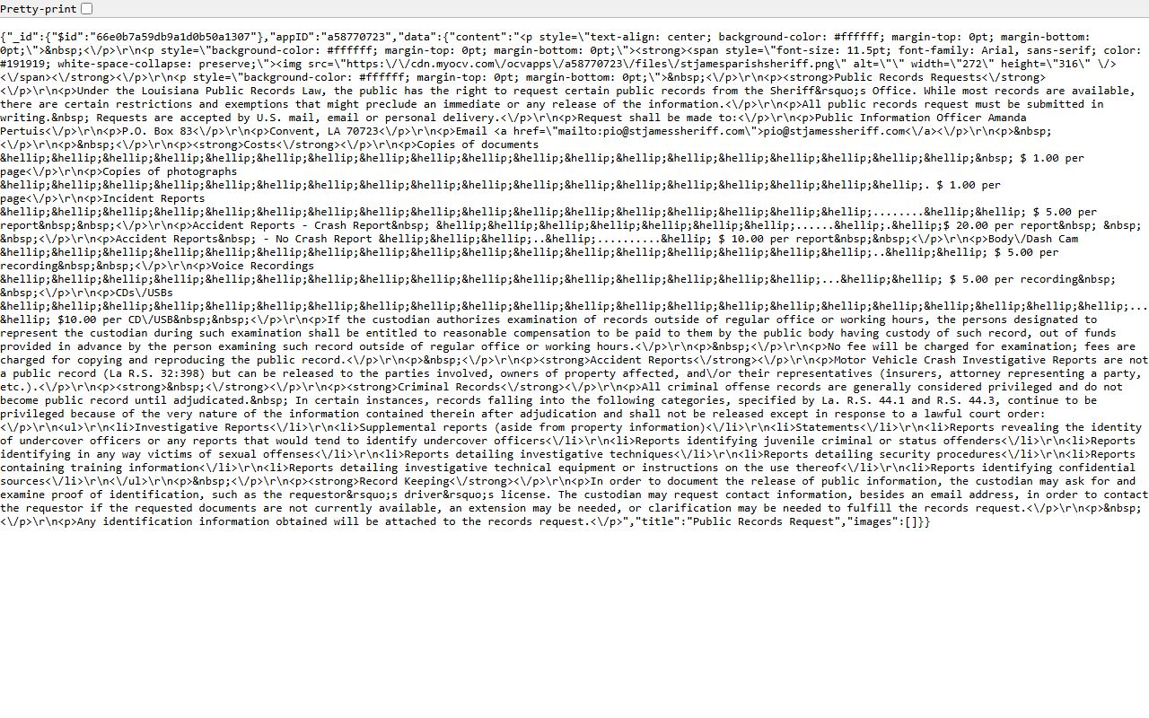 St. James Parish arrest records public records request page