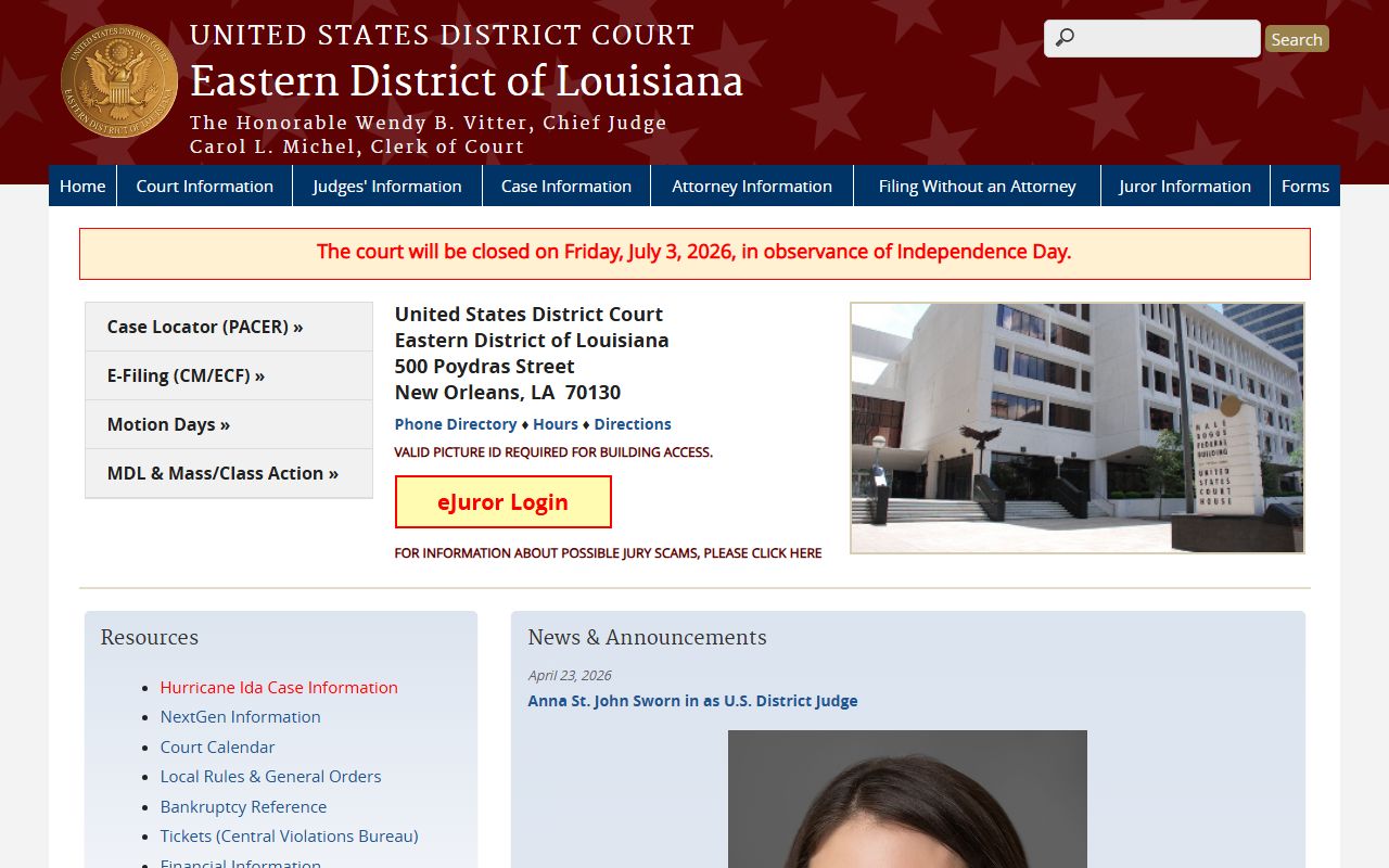 St. James Parish court records federal district court access
