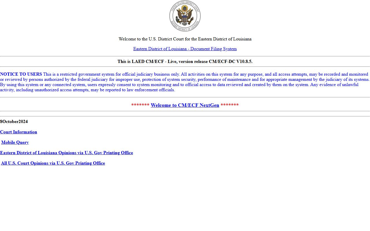St. James Parish court records federal CM ECF access